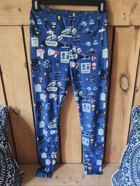 New Lularoe One Size Rare Blue Police Print Leggings